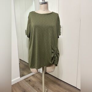 INC International Concepts Green Ruched Side Tunic Top Short Sleeve Woman 2X
